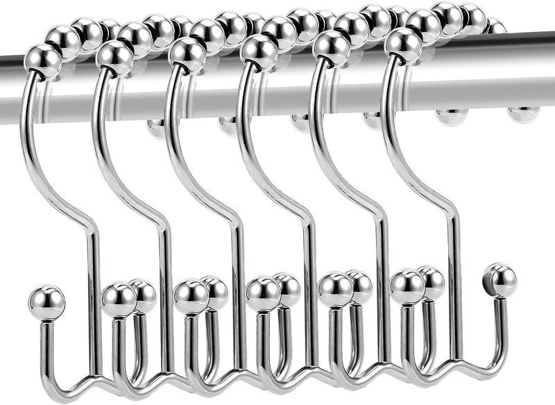 LifHap Shower Curtain Rings,Shower Curtain Hooks,Rust Proof Secure Lock Ring Clips for Hanging Bathroom Curtain (Silver E-Hooks) - Image 1